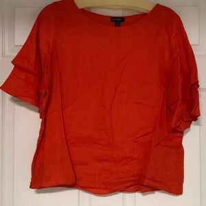 Lord & Taylor Vibrant Orange Blouse short double bell sleeve 22” long